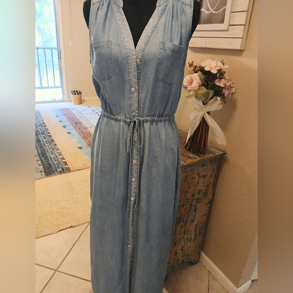 Spense Chambray Full Length Shirt Dress, Size 10